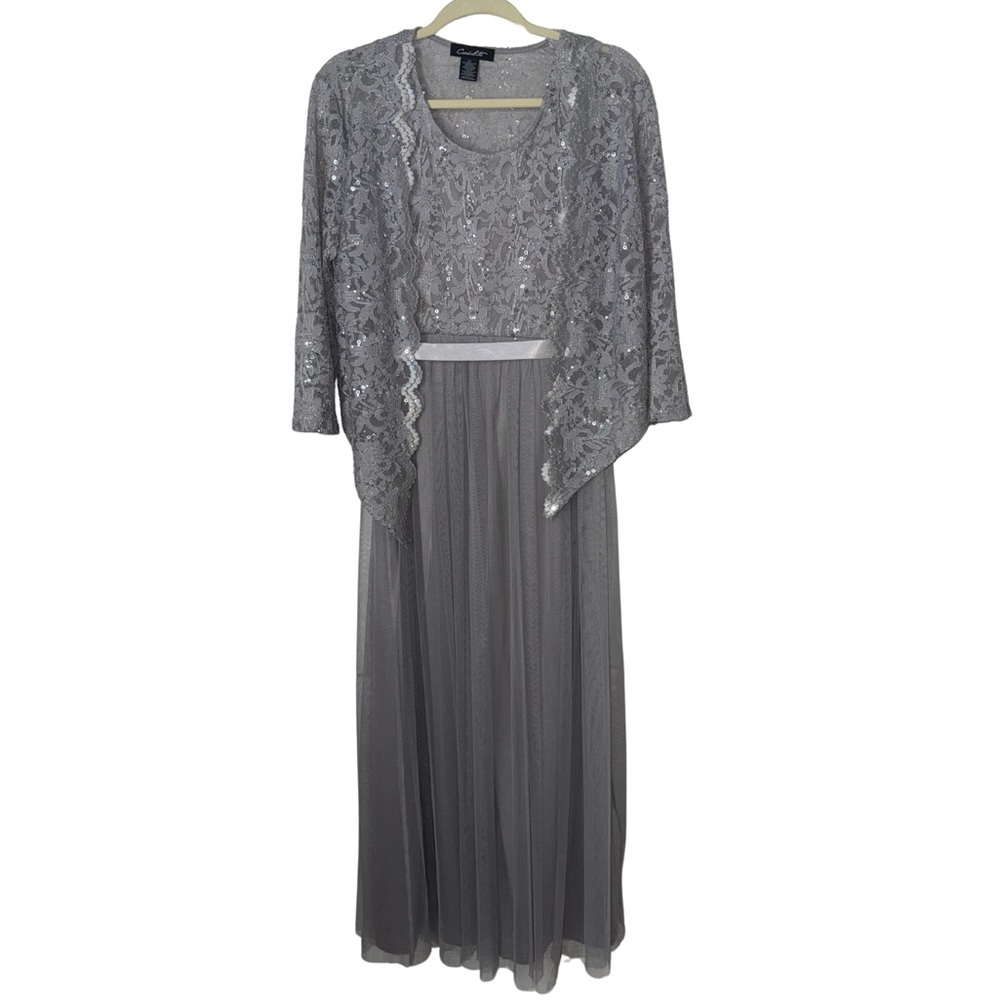 Elegant Gray Lace Dress with Jacket